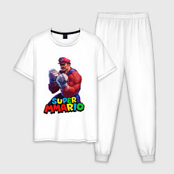 Пижама хлопковая мужская Супер Ммарио Супер Марио ММА, цвет: белый