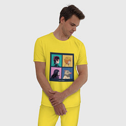 Пижама хлопковая мужская Клинок, рассекающий демонов Истребитель демонов Ан, цвет: желтый — фото 2