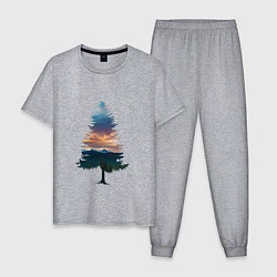 Пижама хлопковая мужская Лес в ёлке, цвет: меланж
