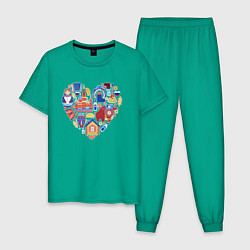 Пижама хлопковая мужская Сердце Россия, цвет: зеленый