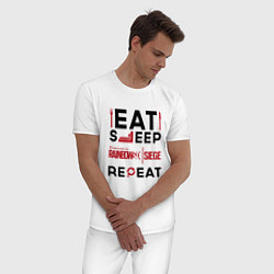 Пижама хлопковая мужская Надпись: Eat Sleep Rainbow Six Repeat, цвет: белый — фото 2