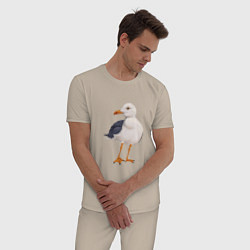 Пижама хлопковая мужская Белая чайка, цвет: миндальный — фото 2