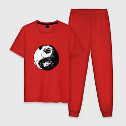 Пижама хлопковая мужская Собачий Инь Янь, цвет: красный