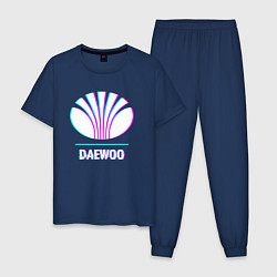 Пижама хлопковая мужская Значок Daewoo в стиле Glitch, цвет: тёмно-синий