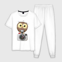 Пижама хлопковая мужская Сова на фотоаппарате, цвет: белый