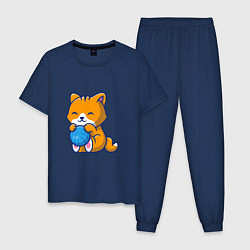 Пижама хлопковая мужская Рыженький котик, цвет: тёмно-синий