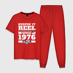Пижама хлопковая мужская Держу катушку с 1976 года, цвет: красный