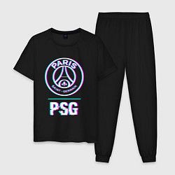 Пижама хлопковая мужская PSG FC в стиле Glitch, цвет: черный