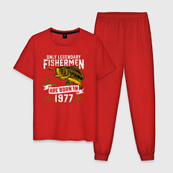 Пижама хлопковая мужская Только легендарные рыбаки рождаются в 1977, цвет: красный