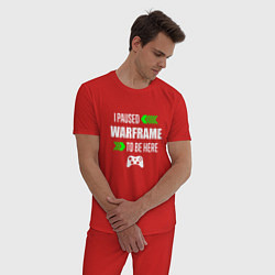 Пижама хлопковая мужская I Paused Warframe To Be Here с зелеными стрелками, цвет: красный — фото 2