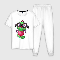 Пижама хлопковая мужская Гусеница с сердцем, цвет: белый