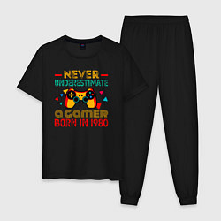 Пижама хлопковая мужская Никогда не недооценивай геймера 1980 года, цвет: черный