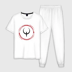 Пижама хлопковая мужская Символ Quake и красная краска вокруг, цвет: белый