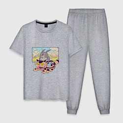 Пижама хлопковая мужская Тоторо на котобусе, цвет: меланж
