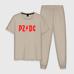 Пижама хлопковая мужская PZDC ACDC, цвет: миндальный