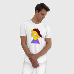 Пижама хлопковая мужская Лиза Симпсон принт, цвет: белый — фото 2