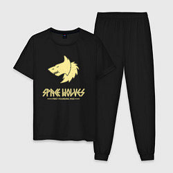 Пижама хлопковая мужская Космические волки лого винтаж, цвет: черный
