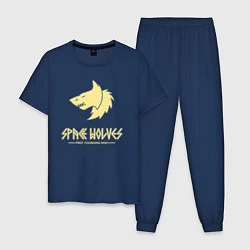 Пижама хлопковая мужская Космические волки лого винтаж, цвет: тёмно-синий