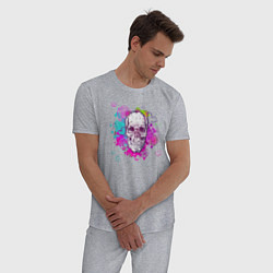 Пижама хлопковая мужская Красочный Череп Арт Графити, цвет: меланж — фото 2