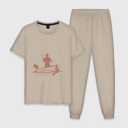 Пижама хлопковая мужская Рыбацкий заплыв, цвет: миндальный