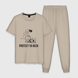 Пижама хлопковая мужская WU Protect Ya Neck, цвет: миндальный