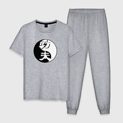 Пижама хлопковая мужская Кунг-фу логотип на фоне знака ИНЬ-ЯНЬ, цвет: меланж