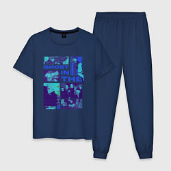 Пижама хлопковая мужская Призрак в доспехах экшен, цвет: тёмно-синий