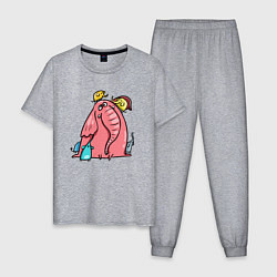Мужская пижама Розовая слоника со слонятами