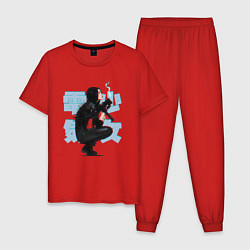 Пижама хлопковая мужская Cyberpunk 2077 Девушка киборг, цвет: красный
