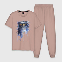 Мужская пижама Прикольная сова в акварельном рисунке