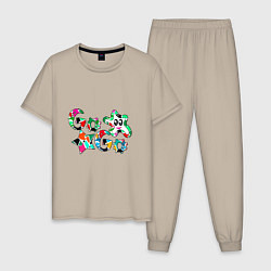Пижама хлопковая мужская Go-Go Аппликация разноцветные буквы, цвет: миндальный