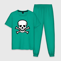 Пижама хлопковая мужская Абстрактные череп и кости, цвет: зеленый