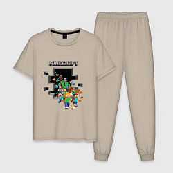 Пижама хлопковая мужская Логотип Майнкрафт, цвет: миндальный