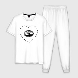 Пижама хлопковая мужская Лого PSV в сердечке, цвет: белый