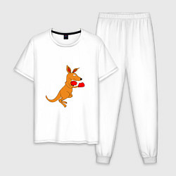 Пижама хлопковая мужская Кенгуру занимается боксом, цвет: белый