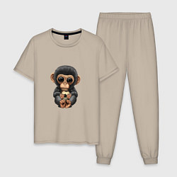 Пижама хлопковая мужская Футбол - Шимпанзе, цвет: миндальный