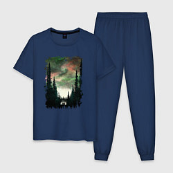 Пижама хлопковая мужская Лес кругом, цвет: тёмно-синий
