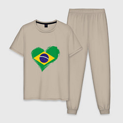 Пижама хлопковая мужская Сердце - Бразилия, цвет: миндальный