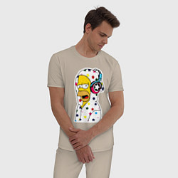 Пижама хлопковая мужская Гомер Симпсон в звёздном балахоне и в наушниках, цвет: миндальный — фото 2