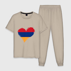Пижама хлопковая мужская Сердце - Армения, цвет: миндальный