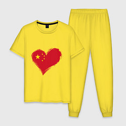 Пижама хлопковая мужская Сердце - Китай, цвет: желтый