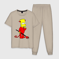 Пижама хлопковая мужская Bart Simpson - devil, цвет: миндальный