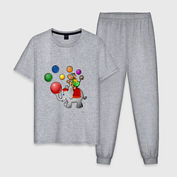 Пижама хлопковая мужская Обезьянка на слоне, цвет: меланж