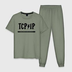 Пижама хлопковая мужская TCPIP Connecting people since 1972, цвет: авокадо