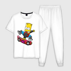 Пижама хлопковая мужская Барт Симпсон - крутой скейтбордист, цвет: белый