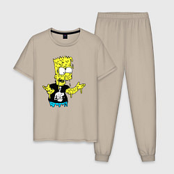 Пижама хлопковая мужская Плавящийся Барт Симпсон - стилизация, цвет: миндальный
