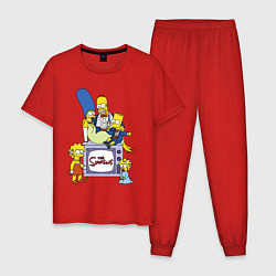 Пижама хлопковая мужская Семейка Симпсонов в праздничных нарядах, цвет: красный