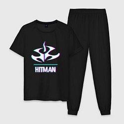 Пижама хлопковая мужская Hitman в стиле glitch и баги графики, цвет: черный