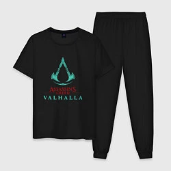 Пижама хлопковая мужская Assassins Creed Valhalla - logo, цвет: черный