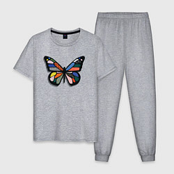 Пижама хлопковая мужская Графичная бабочка, цвет: меланж